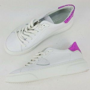 PHILIPPE MODEL Temple Femme White Veau Metal Python Fuscia Low Sneakers Size 39